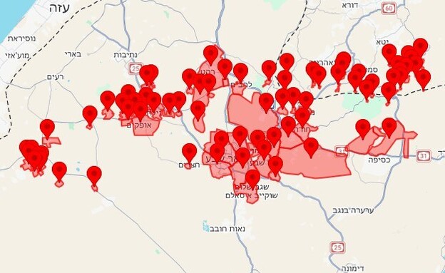 מפת האזעקות בדרום