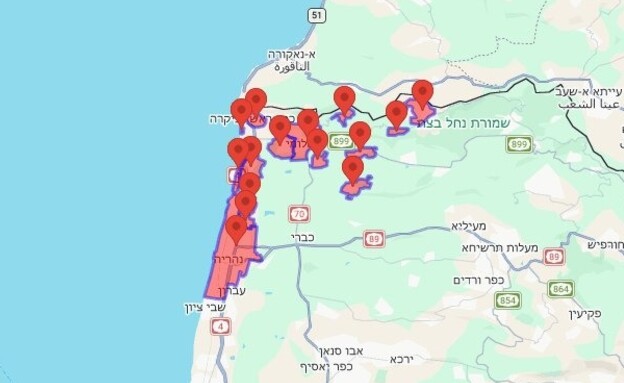 מפת האזעקות בצפון