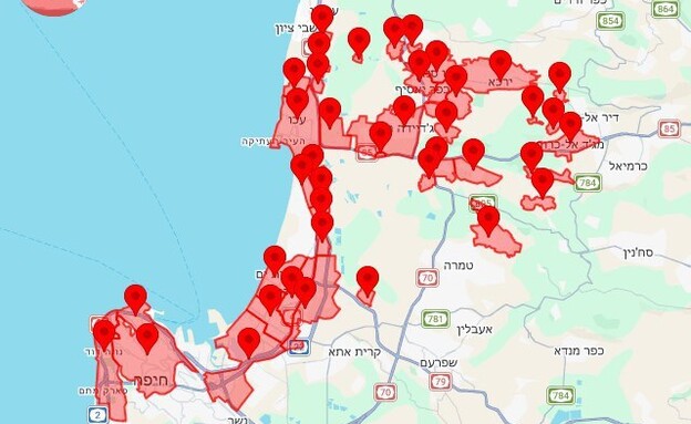 מפת האזעקות בצפון
