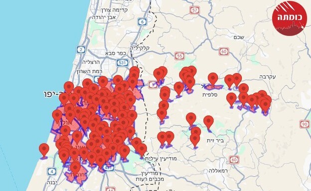 מפת האזעקות ברחבי הארץ