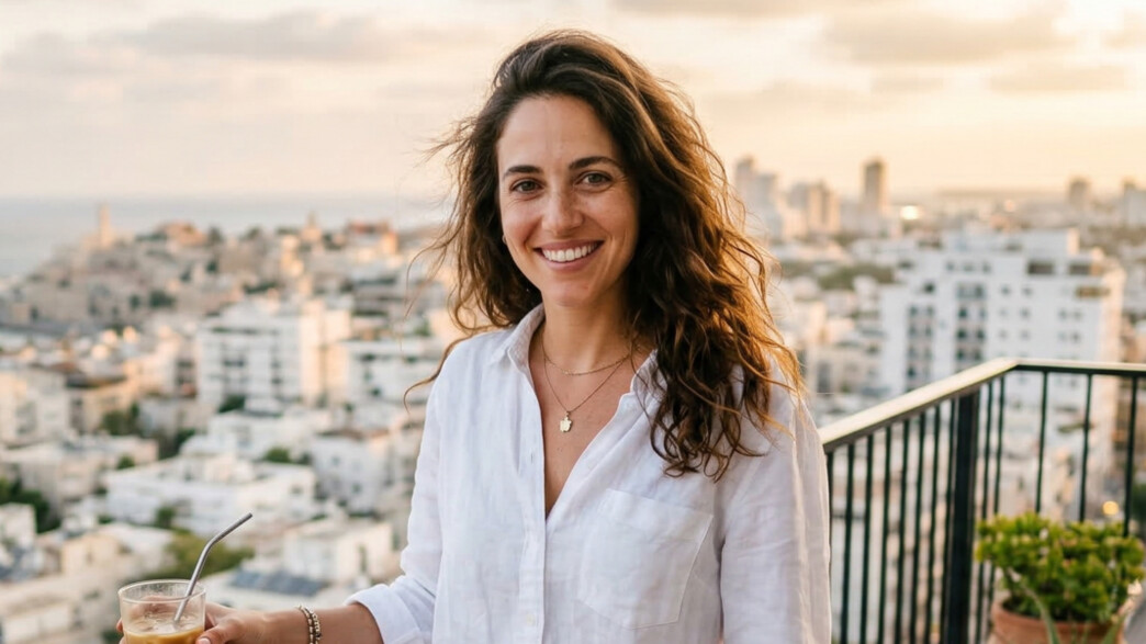 אישה צעירה עומדת על מרפסת אישה צעירה עומדת על מרפסת