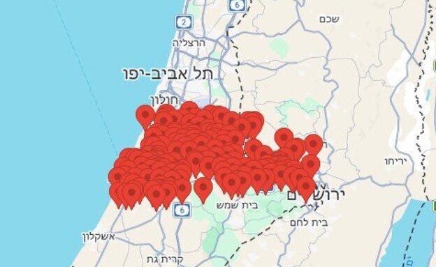 מפת האזעקות במרכז ובדרום הארץ