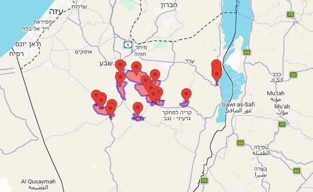מפת האזעקות בדרום
