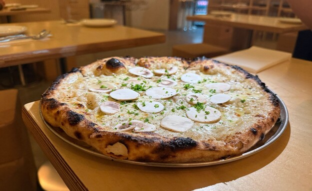 פיצה לבנה על בסיס בשמל עם פטריות טריות ושמן כמהין פיצה לבנה על בסיס בשמל עם פטריות טריות ושמן כמהין