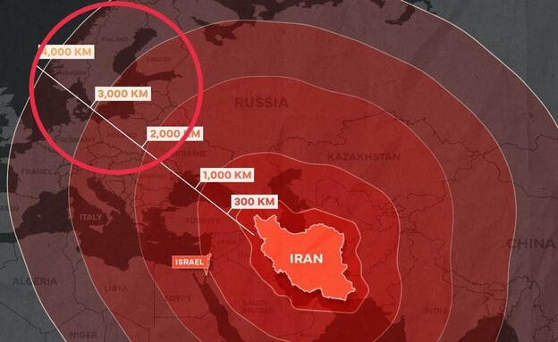 מפת צה"ל על טווח האיום האיראני