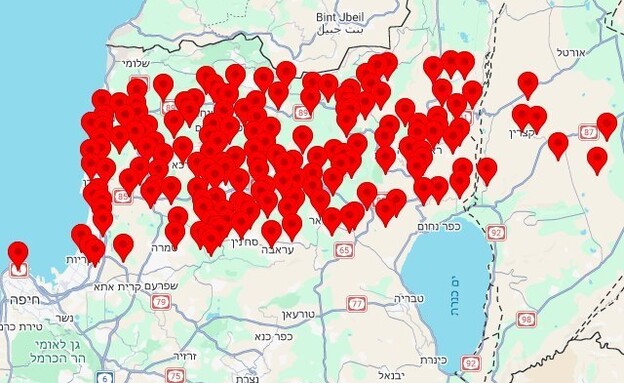 מפת האזעקות בצפון