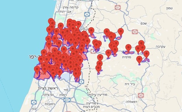 מפת האזעקות במרכז מפת האזעקות במרכז