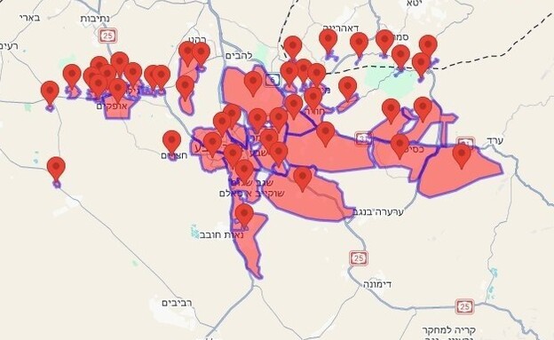 מפת האזעקות בדרום מפת האזעקות בדרום