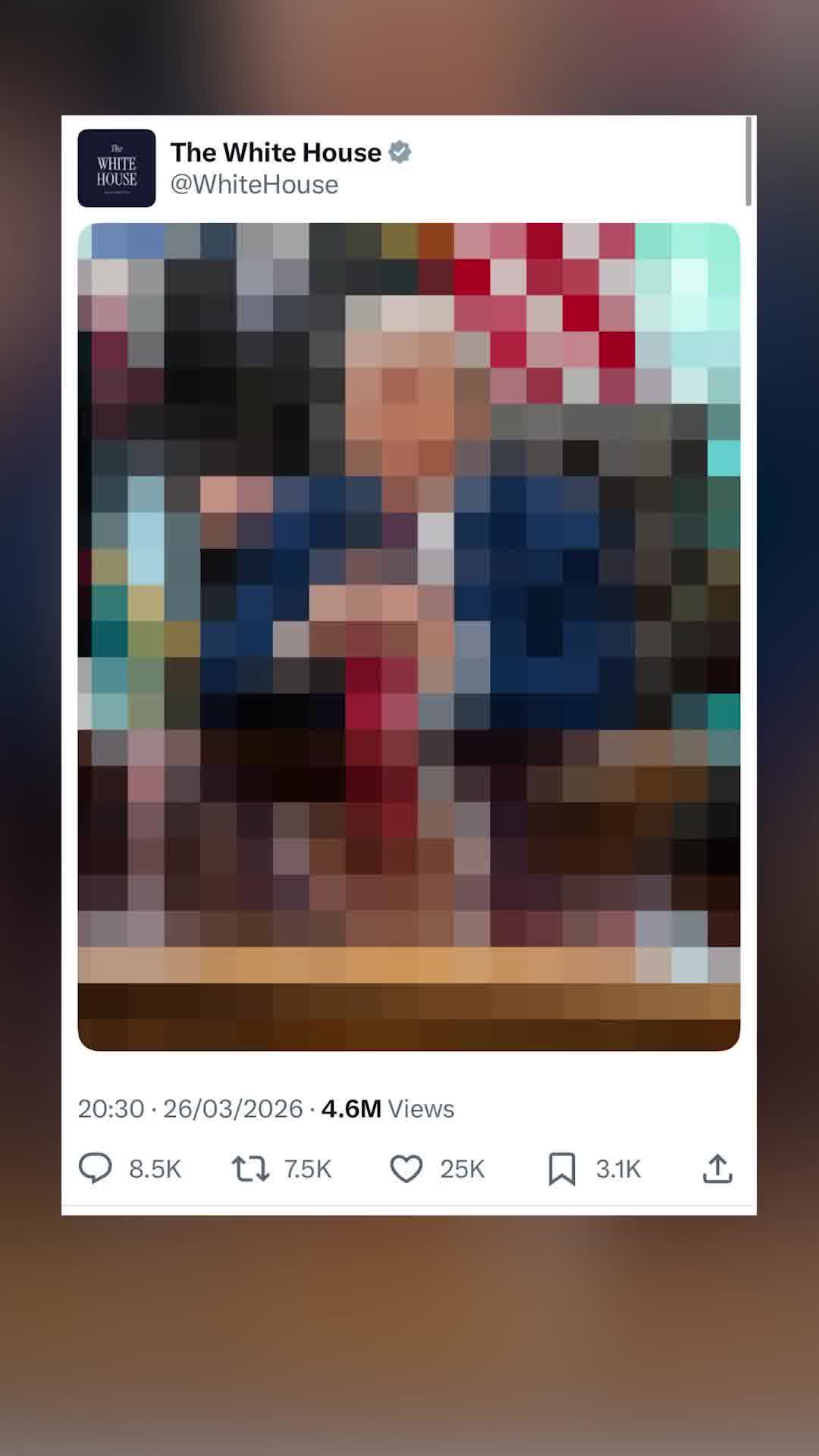 הציוץ המסתורי של הבית הלבן: פרסם תמונה מטושטשת ככל הנראה של טראמפ - ללא כיתוב או הסבר