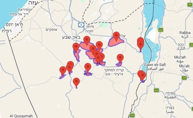 מפת האזעקות בדרום