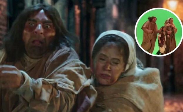 המערכון של ארץ נהדרת (צילום: המערכון: מתוך "ארץ נהדרת", קשת 12 | המסך הירוק: מתוך אינסטגרם (bon.jenet))