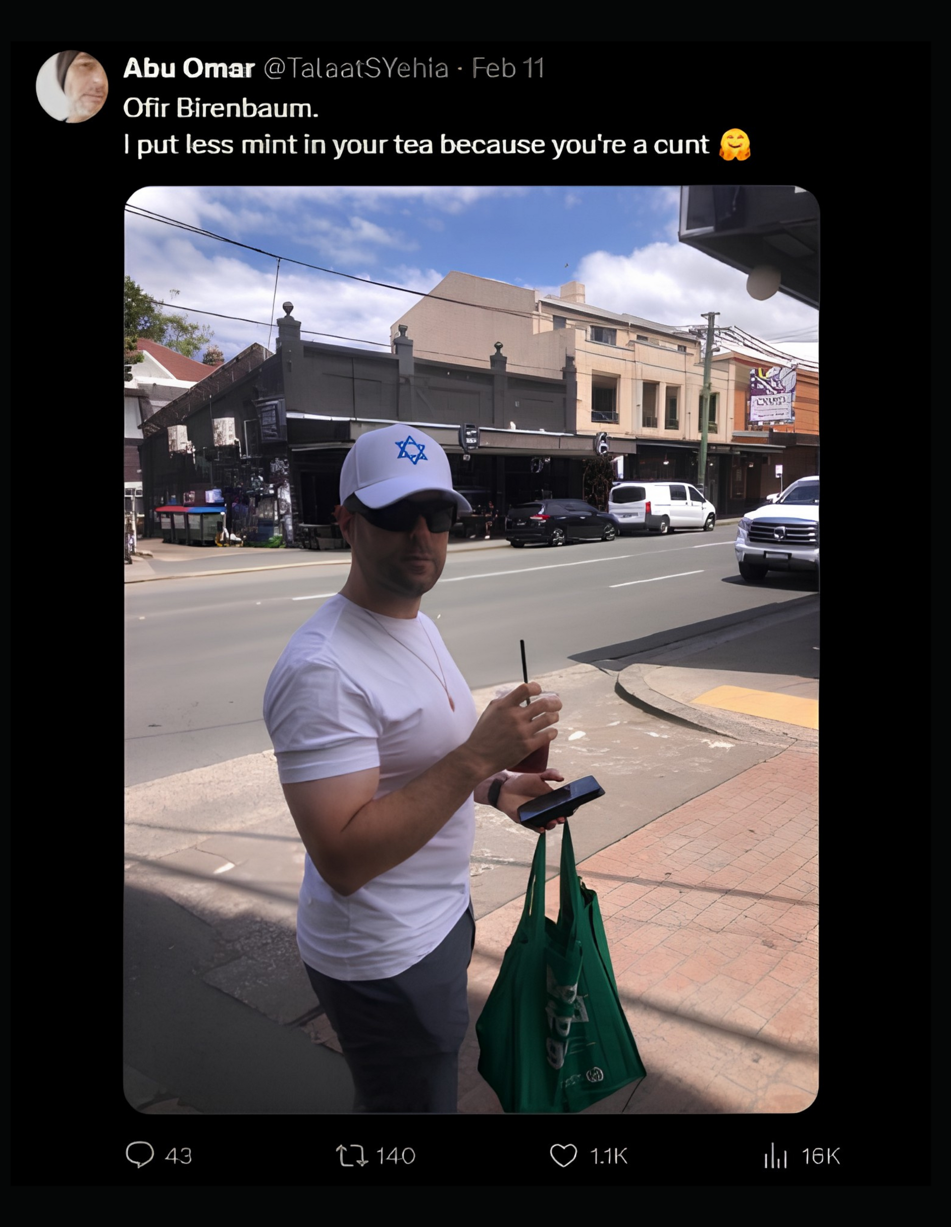 אחד הפוסטים של עובד המסעדה נגד בירנבוים