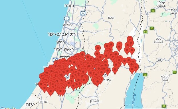 מפת האזעקות באזור ירושלים ובשפלה
