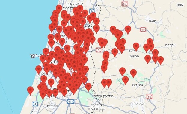 מפת האזעקות במרכז ובשרון
