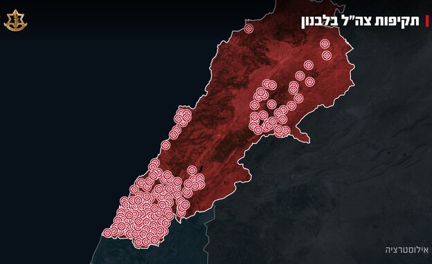 גרפיקה המציגה את תקיפות צה"ל בלבנון