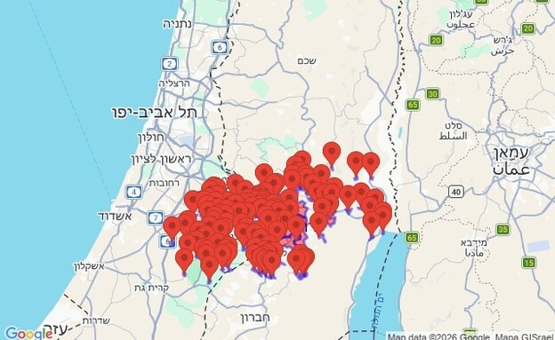 מפת האזעקות לאזור ירושלים וים המלח