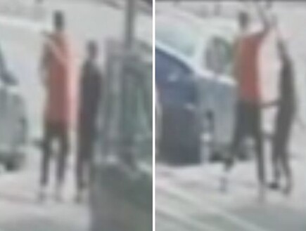 אורב אחרי המדרגות - ומכה במקל: תיעוד התקיפה מחוץ למקלט באשדוד