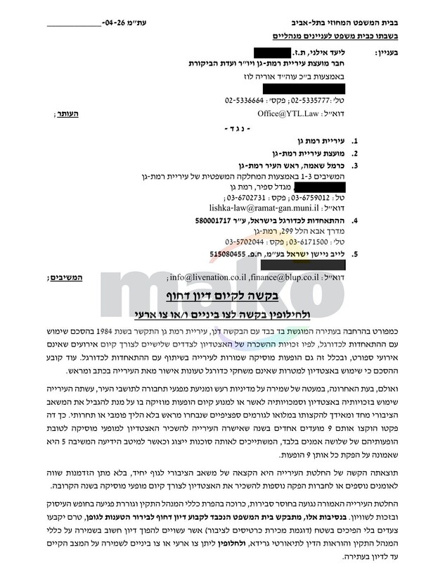 העתירה לעיריית רמת גן העתירה לעיריית רמת גן