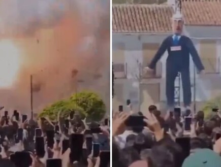 "התנגדות למעשים בעזה": אלפים פוצצו בובת ענק של נתניהו