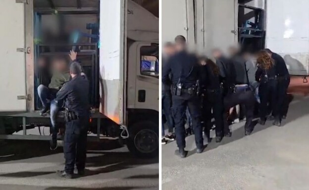 שב"חים פלסטינים מתחבאים בתוך משאית רהיטים