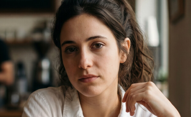 צעירה יושבת בבית קפה (AI: mako)