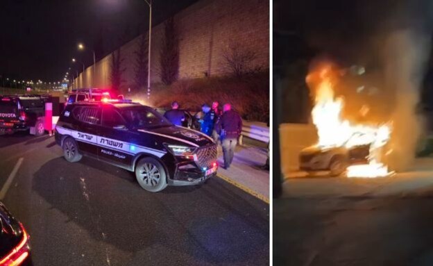 זירת הרצח הכפול בכביש 431 (צילום: דוברות המשטרה)