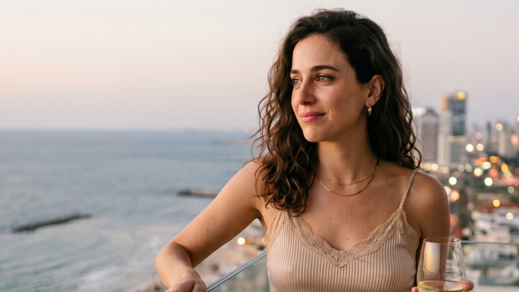 אישה עומדת על מרפסת ומביטה אל הים