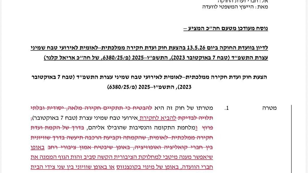 המילים שנמחקו מהחוק לוועדת חקירה פוליטית