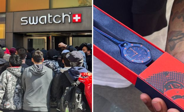 תור לשעון הסווטש החדש בניו יורק (צילום: Raphaëlle PELTIER, AFP via Getty Images)