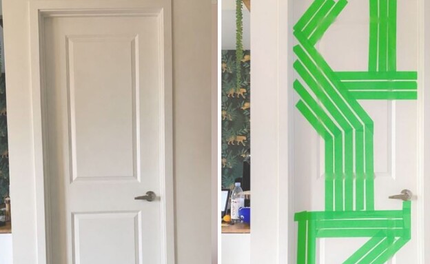 הדלת לפני ובמהלך השדרוג (צילום: אינסטגרם @hanashappyhome)