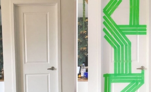 הדלת לפני ובמהלך השדרוג (צילום: אינסטגרם @hanashappyhome)