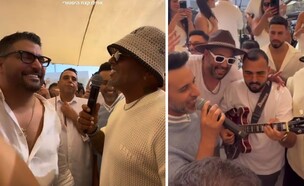 אייל גולן משה פרץ דודו אהרון אושר כהן במסיבה של מירן (צילום: instagram)