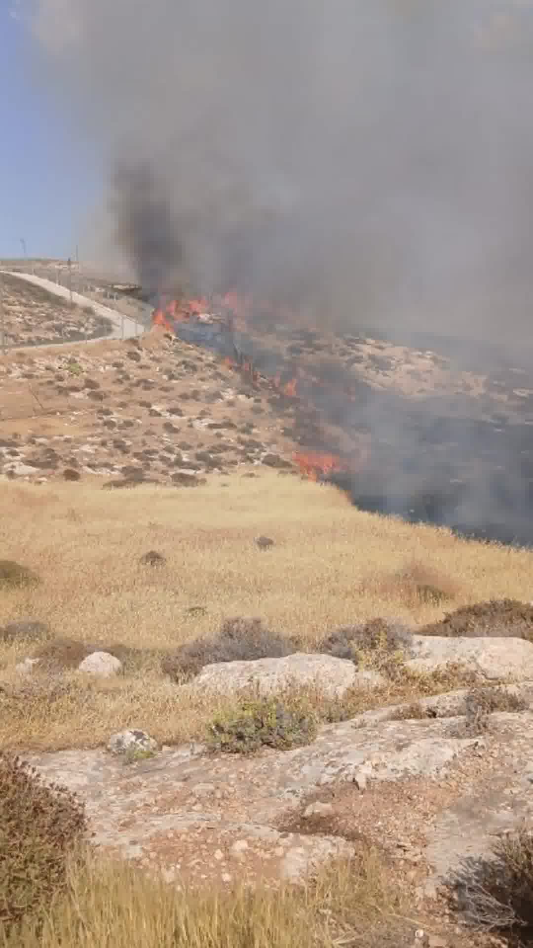 שריפה פרצה בין מעלה מכמש לנווה ארז בבנימין, לוחמי האש עובדים על השתלטות  