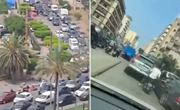 תיעוד מהפקקים ביציאה מהדאחיה בביירות תיעוד מהפקקים ביציאה מהדאחיה בביירות