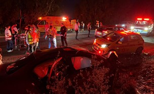 תאונת הדרכים הקטלנית בכביש 232 (צילום: דוברות מד"א)