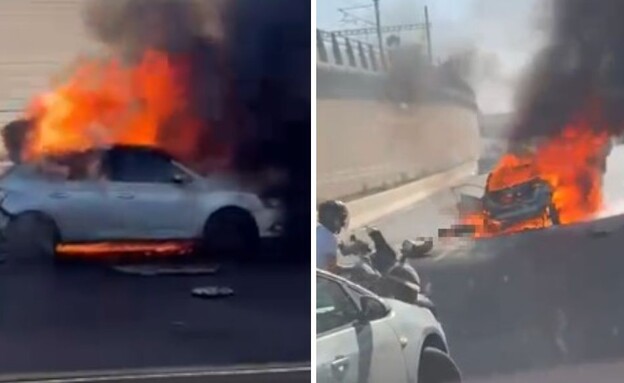 זירת פיצוץ הרכב בנתיבי איילון, סמוך למחלף חולון