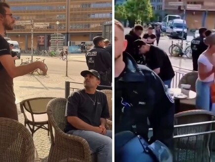 בליווי שוטרים: צעירים שישבו עם דגל ישראל פונו מבית קפה בברלין - תוך כדי קריאות בוז