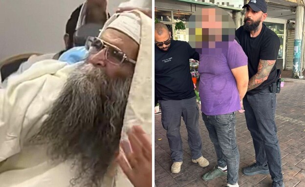 מימין: החשוד ברצח לאחר שנעצר, משמאל: הרב עמוס גואט