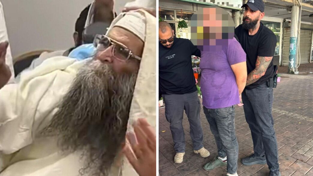 מימין: החשוד ברצח לאחר שנעצר, משמאל: הרב עמוס גואט