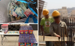 פועלים סינים (למצולמים אין קשר לכתבה), פריטים שנתפסו בדירת הימורים (צילום: פלאש 90)