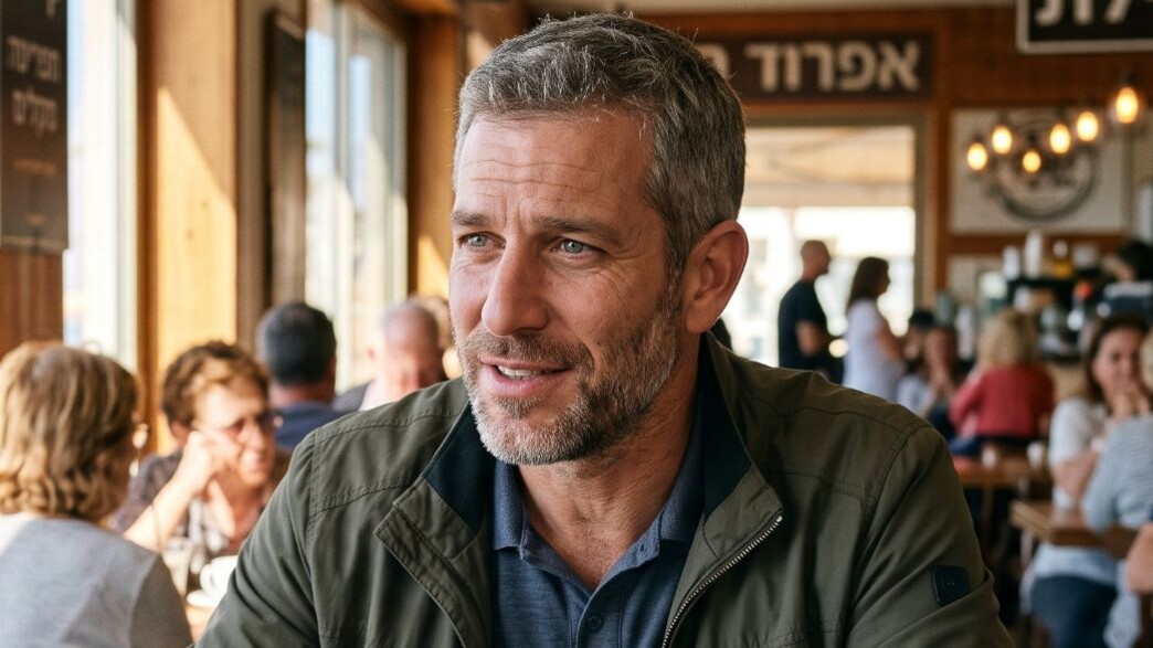 גבר יושב בבית קפה ליד הים גבר יושב בבית קפה ליד הים