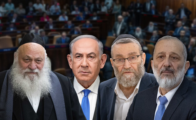 אריה דרעי, משה גפני, בנימין נתניהו, יצחק גולדקנופף אריה דרעי, משה גפני, בנימין נתניהו, יצחק גולדקנופף