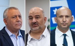 נפתלי בנט, מנסור עבאס, גדי איזנקוט (צילום: פלאש 90)