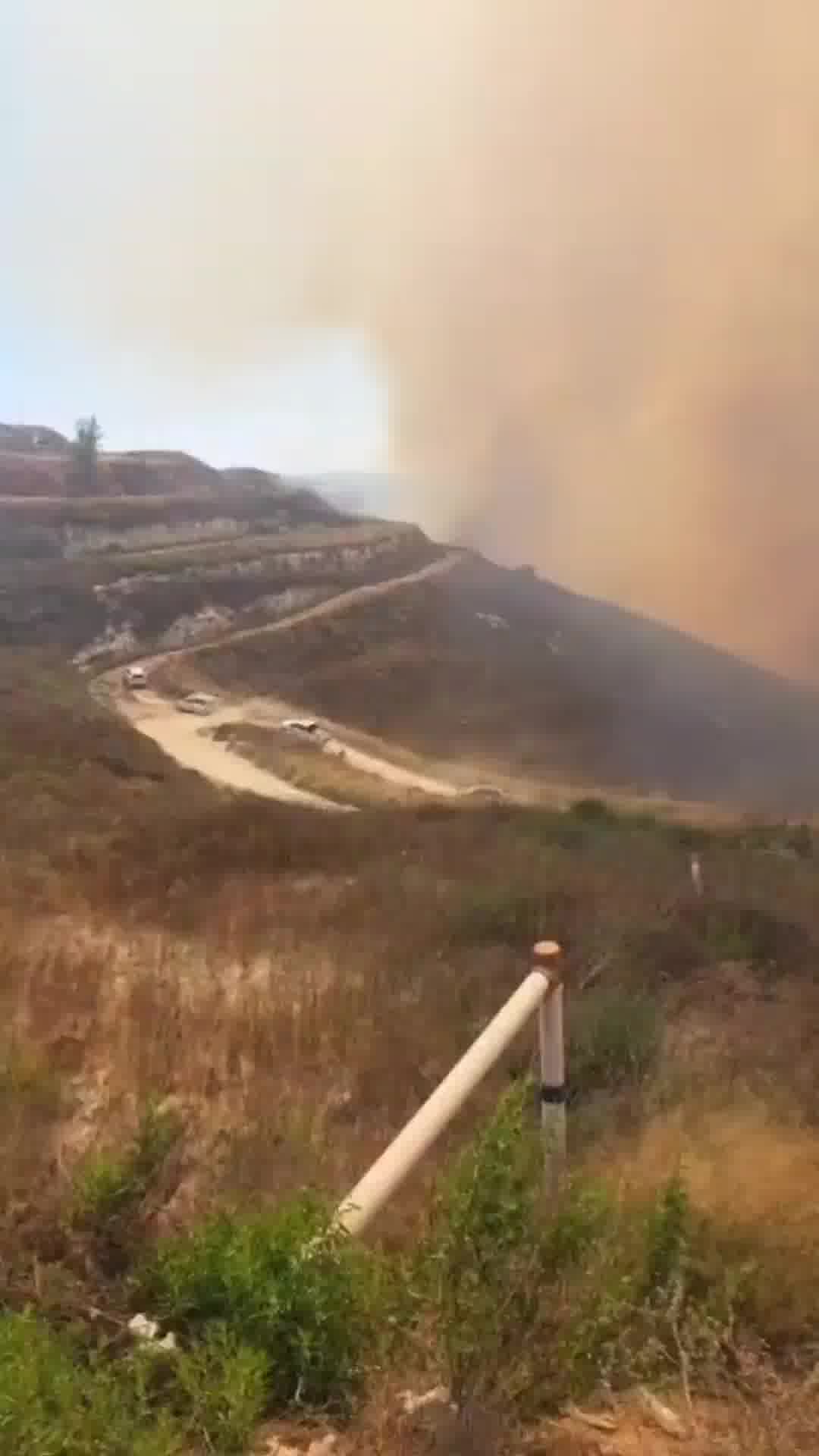 להבות ענק מאיימות על המכוניות בכביש: תיעוד חדש מהשריפה שמשתוללת בשומרון