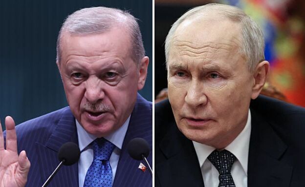 פוטין, ארדואן (צילום: Yavuz Ozden/ dia images via Getty Images | Alexander KAZAKOV / POOL )
