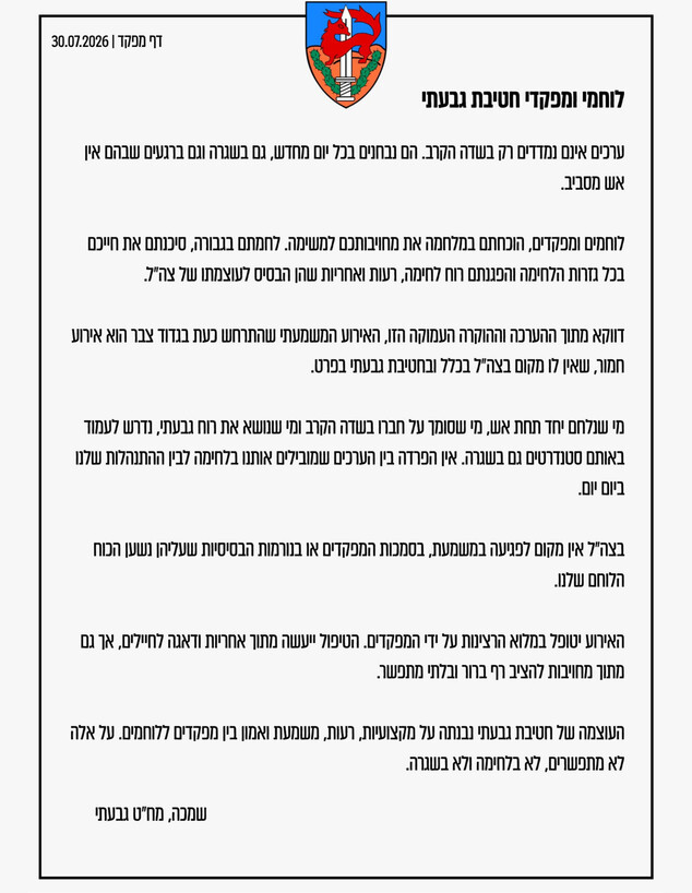 איגרת מח"ט גבעתי למפקדי ולוחמי החטיבה איגרת מח"ט גבעתי למפקדי ולוחמי החטיבה