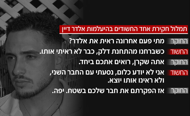 מתוך חקירת אחד החשודים בהיעלמות אלדר דיין מתוך חקירת אחד החשודים בהיעלמות אלדר דיין