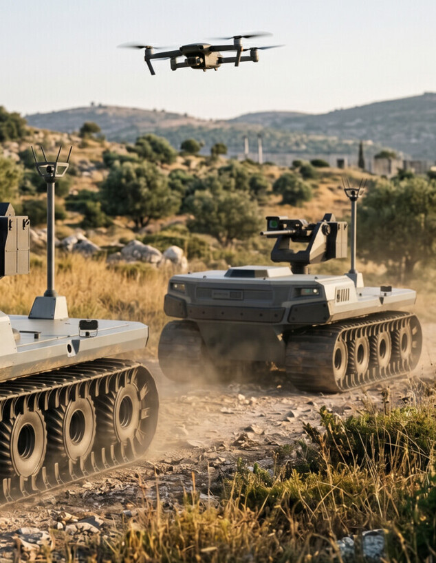 הדמיית מערכת Iron Wave שמשלבת רובוטים קרקעיים והגנ הדמיית מערכת Iron Wave שמשלבת רובוטים קרקעיים והגנ