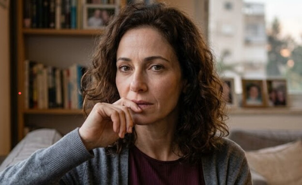 אישה יושבת בסלון