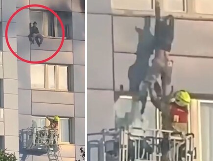הלהבות סגרו עליה: אישה קפצה מהקומה ה-11 אל סל של כבאים 
